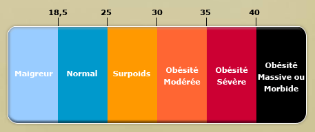 Echelle de valeurs IMC : Indice de Masse Corporelle